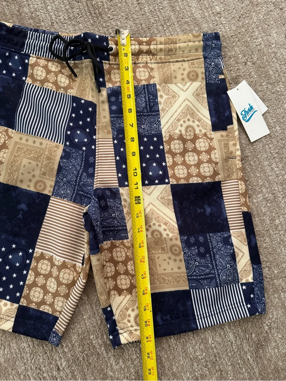 Men's Patchwork Bandana Navy & Tan Shorts Size Large
